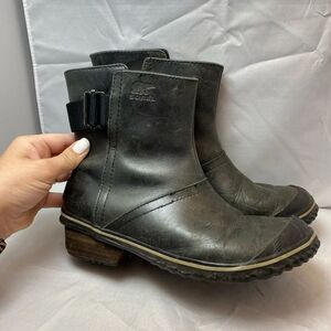 Sorel Slimboot Pull on Black leather Duck Rain Boot Size 7